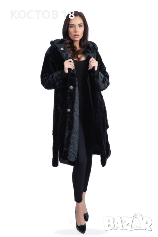 Зимно дамско дълго палто 4253 кафяв/сив/черен, снимка 5 - Якета - 51957816