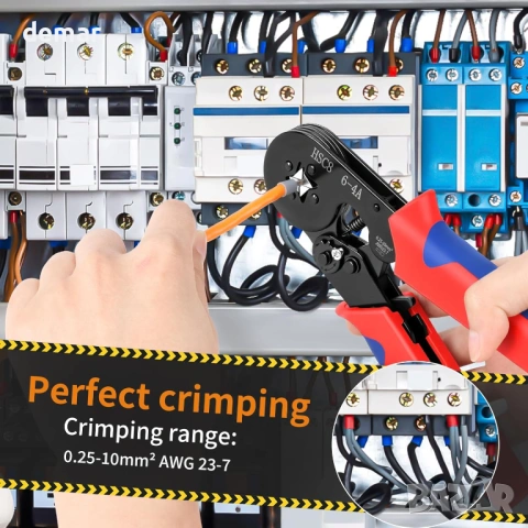 Комплект инструмент за кримпване на ферули 0.25-10 mm² (AWG 23-7) с 1400 броя клемни конектора, снимка 4 - Други инструменти - 53923982