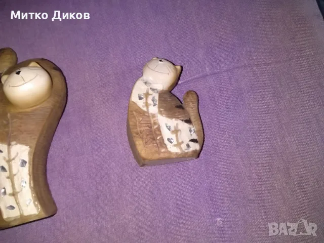 Дървени котета два броя за украса 16 и 11 см отлични, снимка 13 - Декорация за дома - 49799835