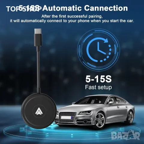 Безжичен Android Auto адаптер, преобразува кабелен Android Auto в безжичен за автомобили след 2017 г, снимка 5 - Аксесоари и консумативи - 49423127
