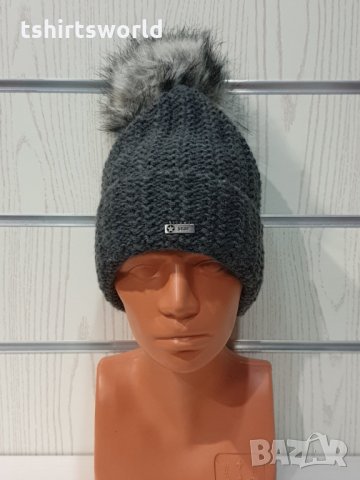 Нова дамска тъмносива шапка с подгъв Silver Star с пух/помпон, снимка 6 - Шапки - 35465023