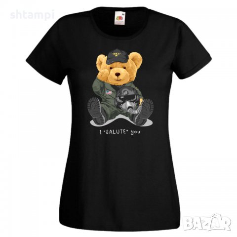 Дамска тениска bear I SALUTE you,Мече,Меченце,Животно, Играчка,Изненада,Подарък,Повод,, снимка 2 - Тениски - 37291816