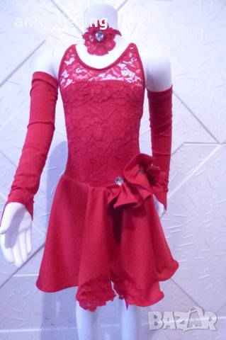 Детска рокля за спортни танци в червен цвят и гол гръб, снимка 3 - Детски рокли и поли - 42805133