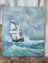 Кораб сред вълните маслена картина, снимка 2