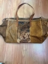 Дамска чанта в кафяв цвят от кожа,велур и текстил, снимка 1