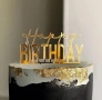 Златист акрилен топер Happy birthday за забучване декорация на торта Рожден ден , снимка 1