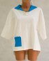 Дамска бяла блуза с контрастни елементи в синьо Margo Collection - 4XL, снимка 1 - Блузи с дълъг ръкав и пуловери - 42637497