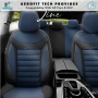 Луксозна тапицерия OTOM текстил с еко кожа LINE Design – Черна със син шев, снимка 3