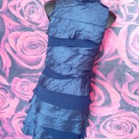Тъмно синя феерична етажирана лъскава рокля с декорация мъниста М, снимка 2 - Рокли - 39324308