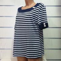 Нова дамска елегантна моряшка блуза с къс ръкав на тънко райе, снимка 5 - Тениски - 30313529