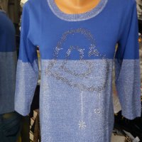 КРАСИВА блуза в сребристо-син цвят със сребристи камъчета , снимка 1 - Блузи с дълъг ръкав и пуловери - 38739918