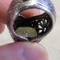 стар мъжки сребърен пръстен, стар голям османски величествен пръстен с филигран син камък, турски, снимка 8 - Пръстени - 29453542