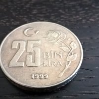 Монета - Турция - 25 000 лири | 1999г., снимка 2 - Нумизматика и бонистика - 29336279