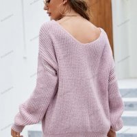 Дамски моден пуловер с джоб с V-образно деколте, 2цвята - 023, снимка 3 - Блузи с дълъг ръкав и пуловери - 38989095