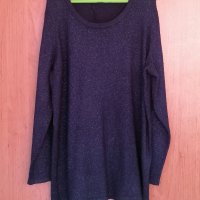 Тъмно син пуловер с блясък, снимка 1 - Блузи с дълъг ръкав и пуловери - 42861482
