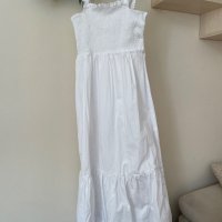 Нова дълга елегантна бяла рокля one size размер волани ластична горна част 100% памук памучна рокля , снимка 9 - Рокли - 42055857