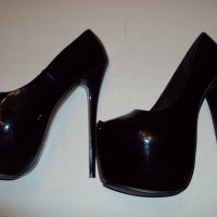 Черни лачени обувки с 18см ток, снимка 7 - Дамски елегантни обувки - 29922082