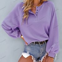 Свободна едноцветна дамска блуза с обло деколте, 2цвята - 023, снимка 7 - Блузи с дълъг ръкав и пуловери - 39476902