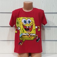 Нова детска червена тениска с дигитален печат Спондж боб, SpongeBob, снимка 5 - Детски тениски и потници - 32034947