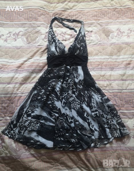 Нова лятна рокля черно с бяло/сиво M размер на връзки с подплата, снимка 1