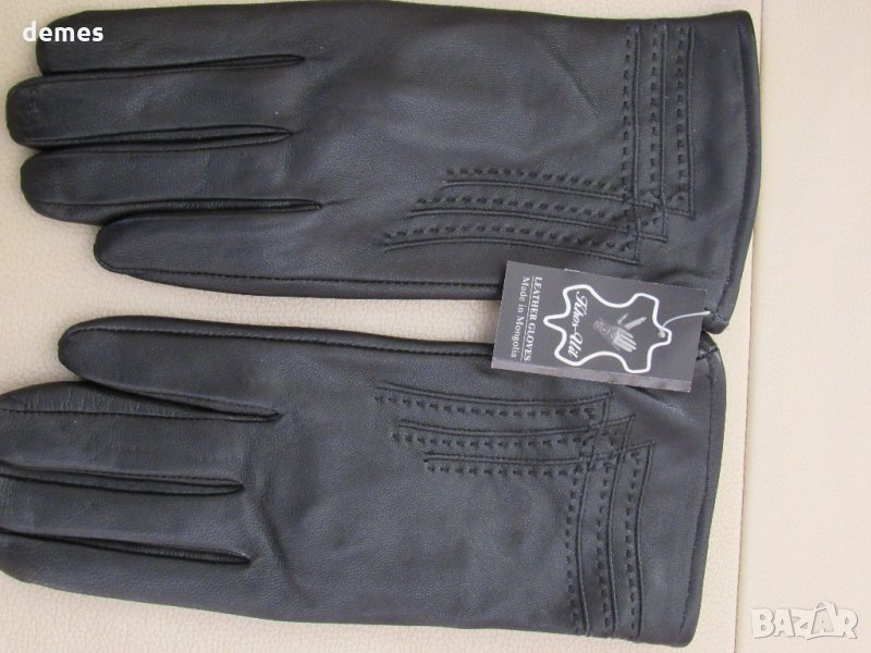 Черни дамски кожени ръкавици с подплата от естествена кожа, нови, снимка 1
