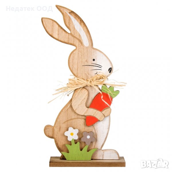 Великденска дървена фигура за декорация на маса, Зайче Морков, 14x5x30 см, снимка 1