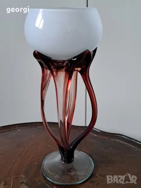 италиански стъклен свещник  3/4, снимка 1