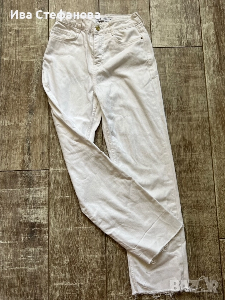 Нови класически  бели дънкови дънкени панталони висока талия Zara zara, снимка 1
