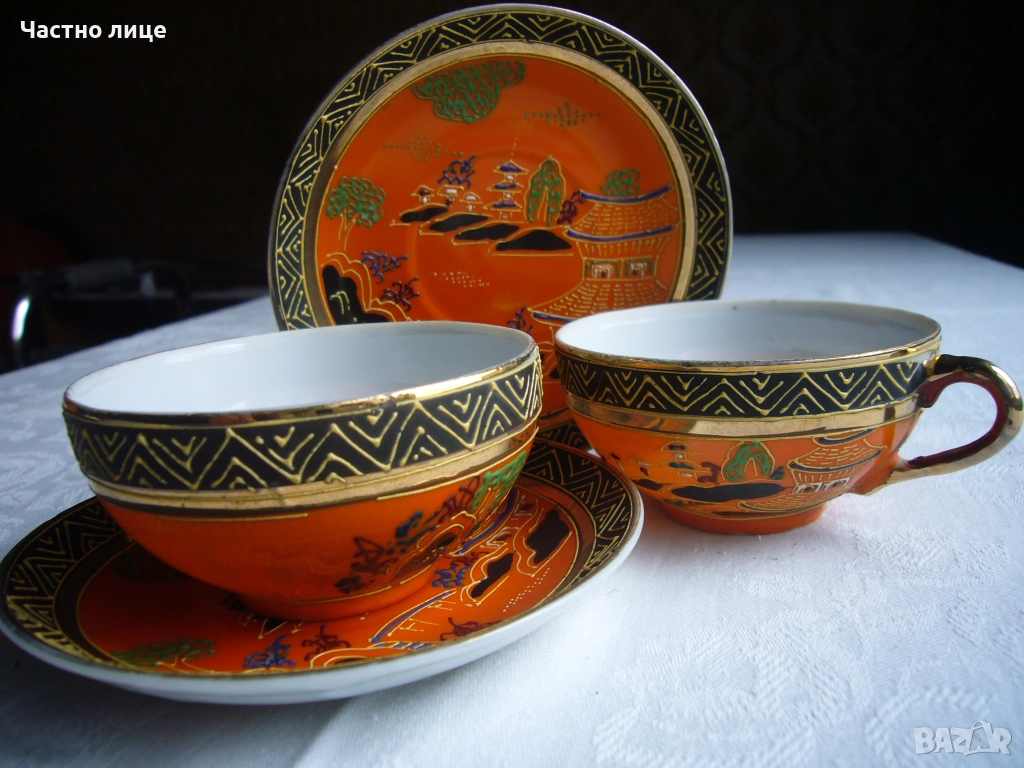 Японски чаен сервиз от 1920-те год. от ажурен порцелан, ръчна изработка, снимка 1