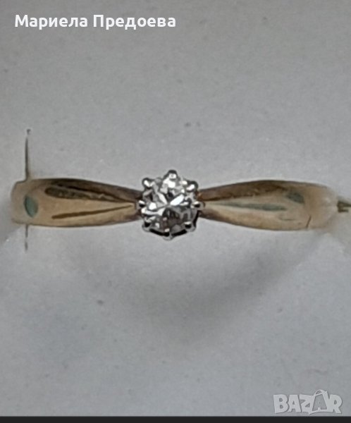 Златен пръстен с диамант 0,10 карата, снимка 1