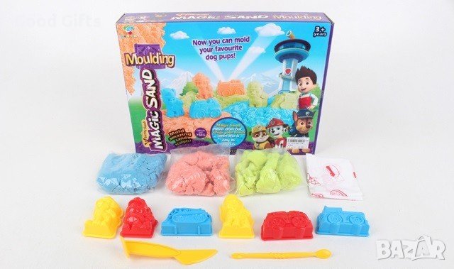 Комплект Кинетичен пясък Пластилин Пес Патрул с формички, снимка 1