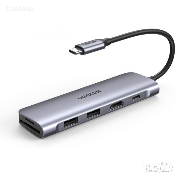 UGREEN USB C Hub 6 в 1 USB-C към 4K HDMI, 2xUSB 3.0, PD 100 W, SD/TF четец на карти, снимка 1