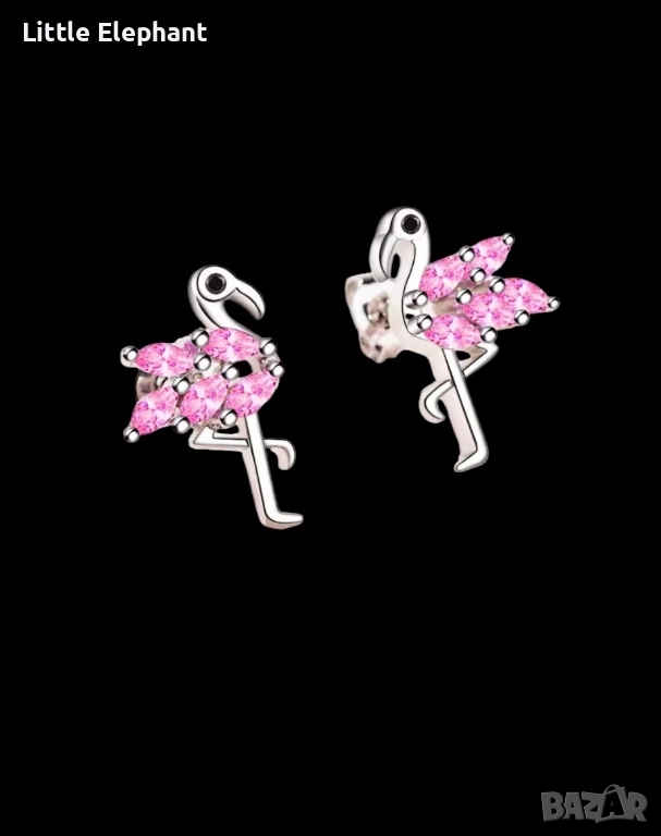 Pre order Сребърни обеци pink flamingo,luxery jewelry,колекция"Famous"/нови, снимка 1
