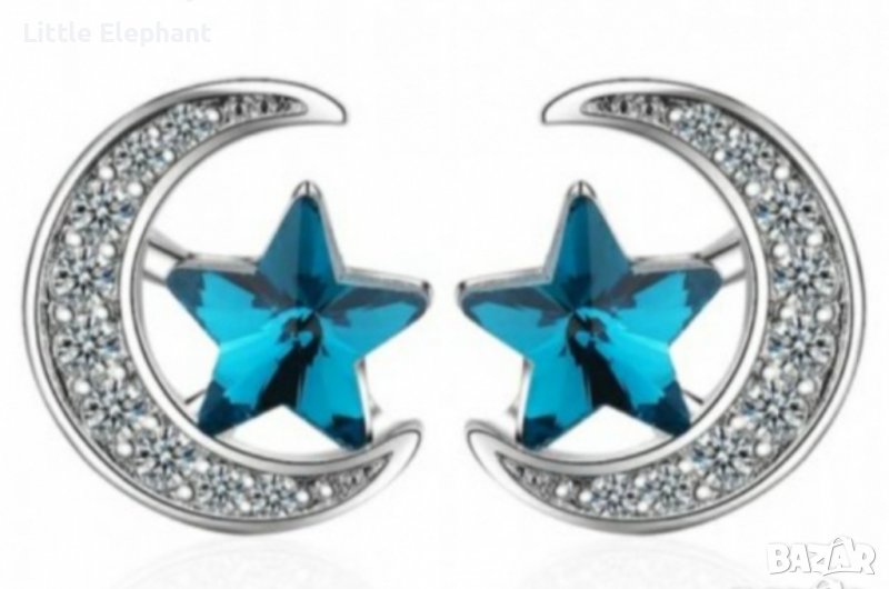 Sale Обеци с кристали луни и звезди"blue"/нови, снимка 1
