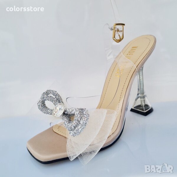 Сандали на ток - бежови - P8030, снимка 1
