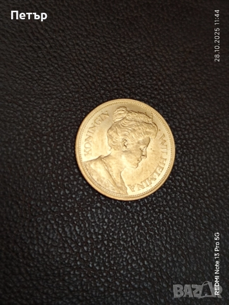 5 златни гулдена "Вилхелмина", кралство Нидерландия 1912 година, снимка 1