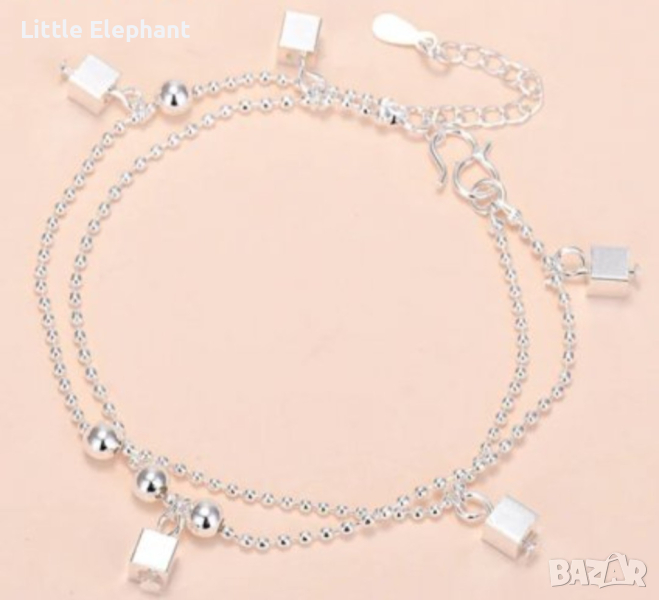 Сребърна гривна double,висящи квадрати/нова, снимка 1