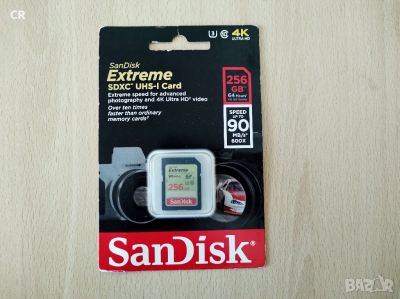 SanDisk Extreme SDXC 256GB 90MB/s UHS-I U3 V30 карта памет за 4К видео, снимка 1