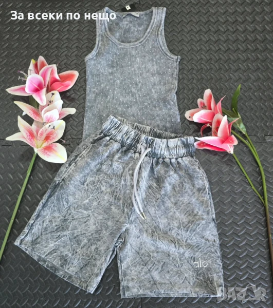 Дамски Сив Летен Комплект Потник И Къси Панталонки👚🩳Дамски Къс Екип Код VL-110, снимка 1