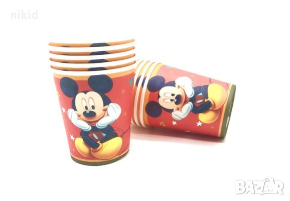 Мики Маус червен фон 10 бр картонени чаши парти рожден ден, снимка 1