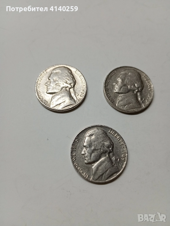 САЩ МОНЕТИ 5 ЦЕНТА 1968 1969 1970 г БУКВА S , снимка 1