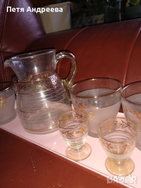 Стъклен комплект от каничка и чаши, снимка 1