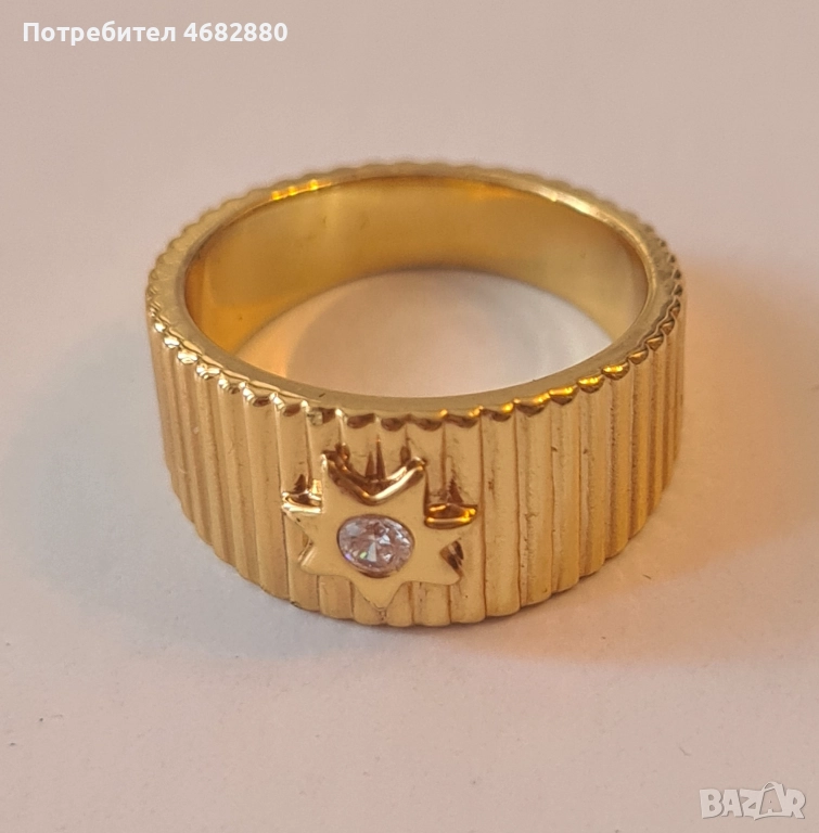 Стилен дамски пръстен с камък, позлатен, снимка 1