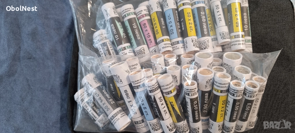 Фишеци с UNC монети от 1 ст. до 2 лв. Комплект от 8 ролки (НОВИ), снимка 1