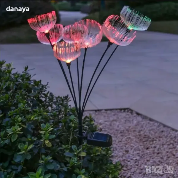 5769 Градинска соларна лампа с 6 люлеещи цветя, 72 см, снимка 1