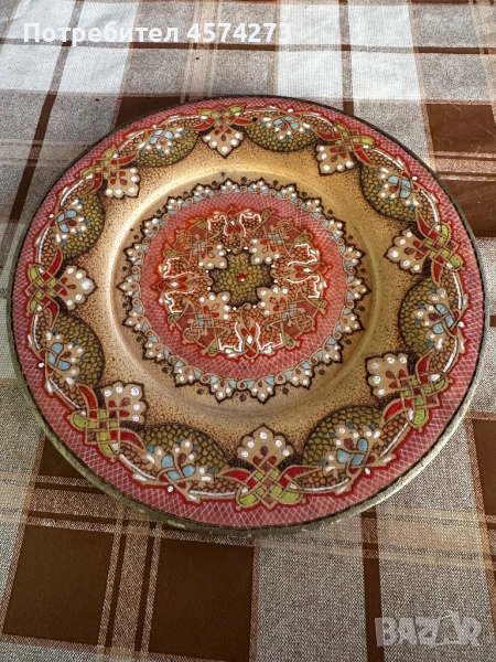Стара ръчно изрисувана дървена чиния , снимка 1