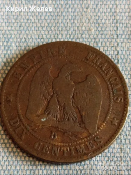 Монета 10 сантима 1855г. Франция Император Наполеон трети 30434, снимка 1