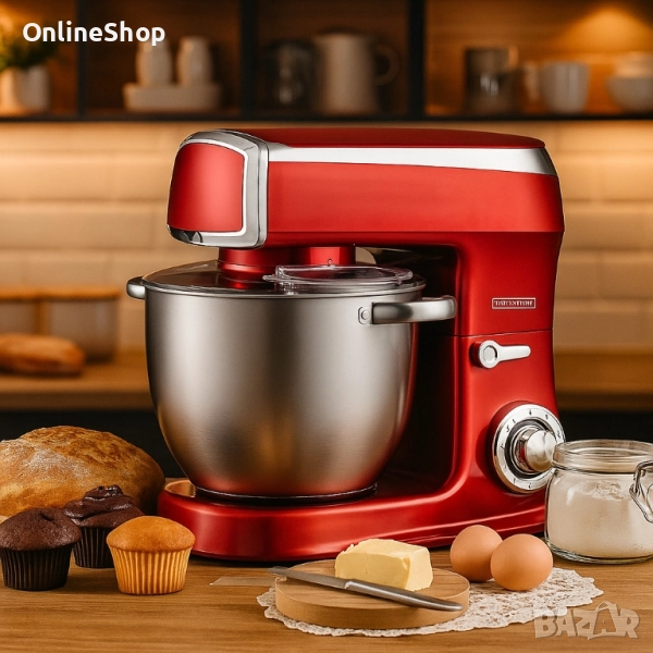 Планетарен миксер RL-PKM2100 RED - 2100W Max, 7.5L, 6 скорости + Pulse, снимка 1