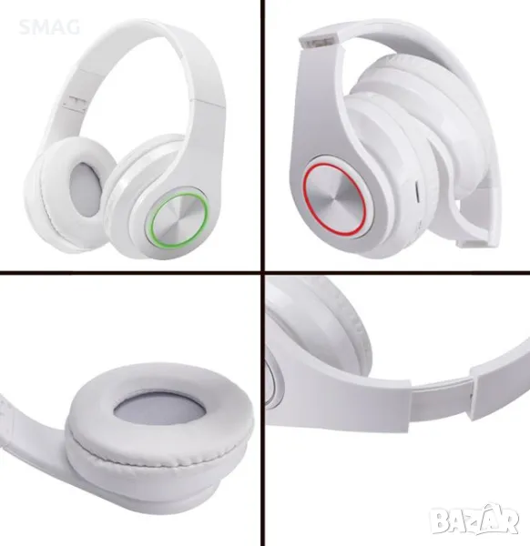 Слушалки с LED светлина Сгъваеми с микрофон Бели S_1221119, снимка 1