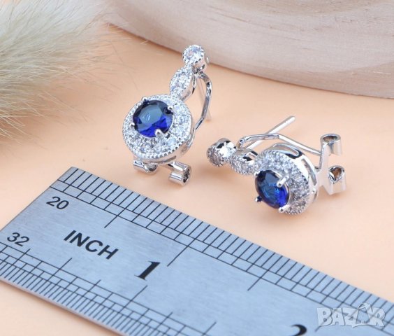 Сребърен комплект обици, пръстен и колие сапфири